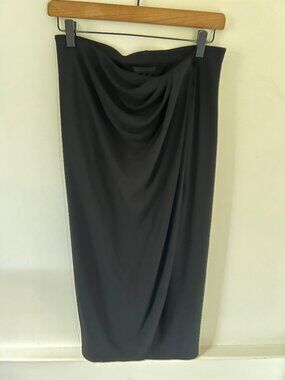Donna Karan Women's Draped Front Midi Skirt Stretch Pull-On Black Size Small